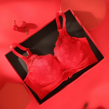 奥维丝丽调整型内衣性感蕾丝上托收副乳防下垂红色结婚季女士文胸图片