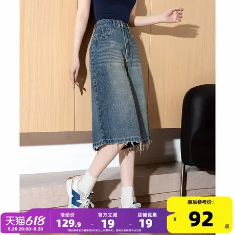 唐狮25夏季新款牛仔短裤女百搭直筒高腰显瘦复古水洗时尚五分中裤商品大图