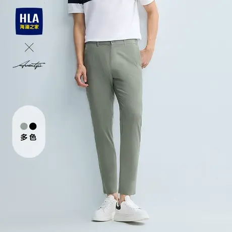 HLA/海澜之家轻商务修身含亚麻休闲裤25春夏季新款半松紧腰裤男士商品大图