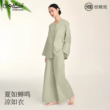 金利来睡衣女夏季2025新款新中式薄款纯棉可外穿家居服睡衣裤套装商品大图
