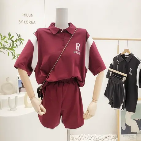 韩国东大门小众设计感短袖T恤短裤宽松运动休闲两件套装2022夏季商品大图