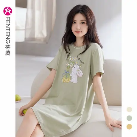 芬腾睡裙女士夏季纯棉薄款可爱短袖睡衣家居服女生夏天性感连衣裙商品大图