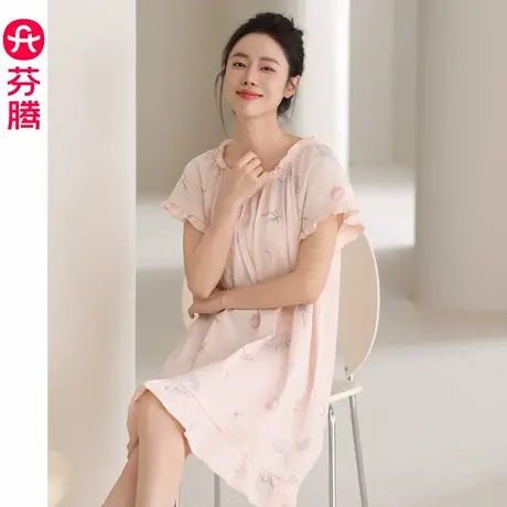 芬腾纯棉睡裙女2025新款夏季薄款短袖睡衣裙子公主风性感连衣裙子商品大图