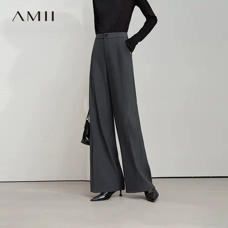 Amii2025秋新款极简通勤职业风宽松阔腿无弹梭织休闲长裤女图片