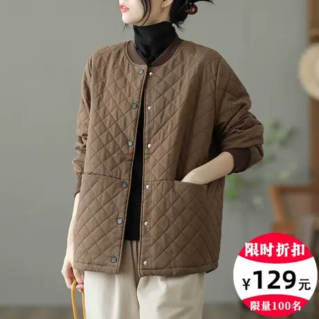dza 复古棉服女2022年新款保暖棉袄秋冬加厚外套女士短款休闲棉衣图片