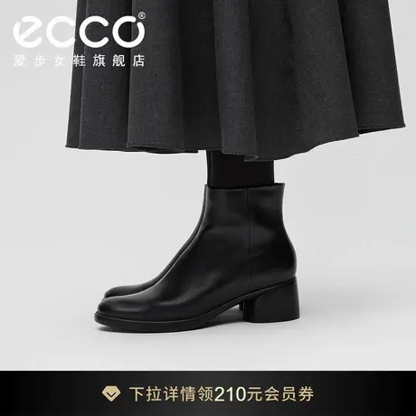 ECCO爱步短靴 秋冬白色真皮粗跟靴子女瘦瘦靴皮靴 雕塑奢华222413商品大图