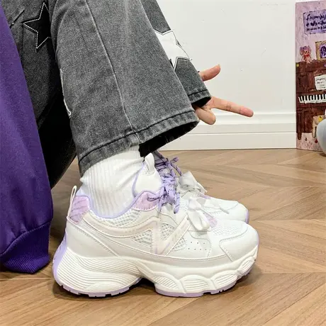人本2025新款爆款百搭厚底运动鞋女秋季休闲透气增高老爹鞋显脚小商品大图