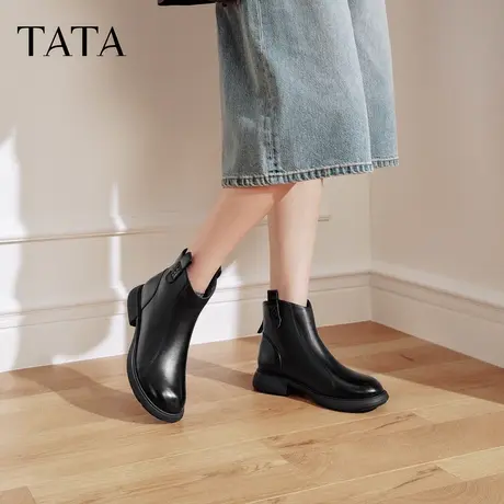【加购！k姐大促】TATA他她奶皮靴子秋羊皮英伦时装靴短筒图片