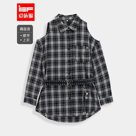 IEF/爱依服2025夏秋新款韩系辣妹风设计感格子显瘦中长衬衫上衣图片