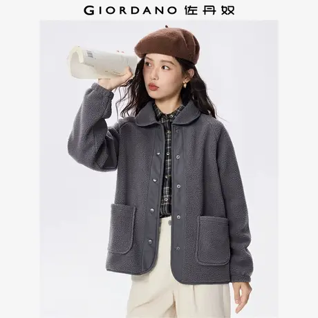 佐丹奴绒感夹克女秋冬新款仿羊羔绒拼布门筒宽松翻领外套13375780商品大图