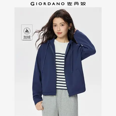 佐丹奴短款外套女秋冬新款加绒抽绳宽松cleanfit连帽卫衣05375884商品大图