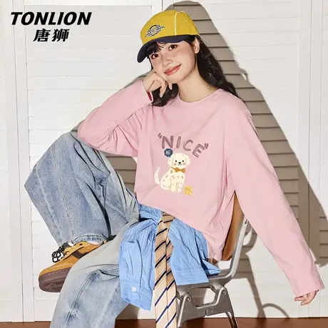 唐狮官方纯棉长袖t恤女2026新款春季美式宽松慵懒感打底衫上衣VC图片