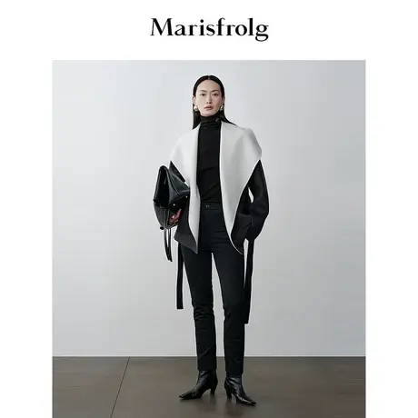 【商场同款】玛丝菲尔2023年冬季新款黑色中腰显瘦百搭修身休闲裤商品大图