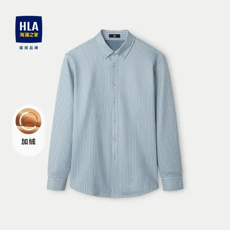 HLA/海澜之家内里复绒长袖衬衫23秋冬新款条纹亲肤保暖有型衬衣男商品大图