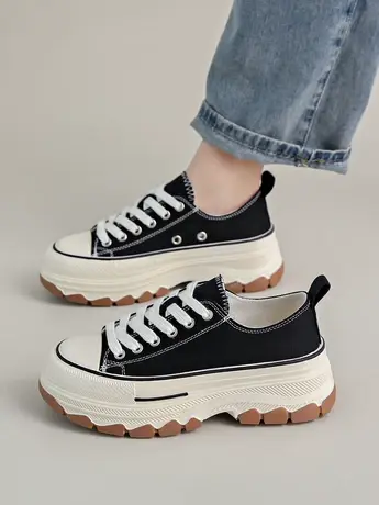 鞋子女春秋厚底帆布鞋2023年新款爆款夏季运动休闲小白鞋百搭小众商品大图