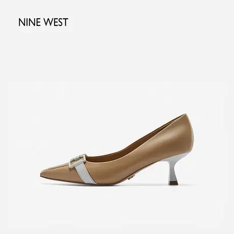 Nine West/玖熙通勤单鞋女春季新款拼色牛皮革优雅中跟女鞋气质商品大图
