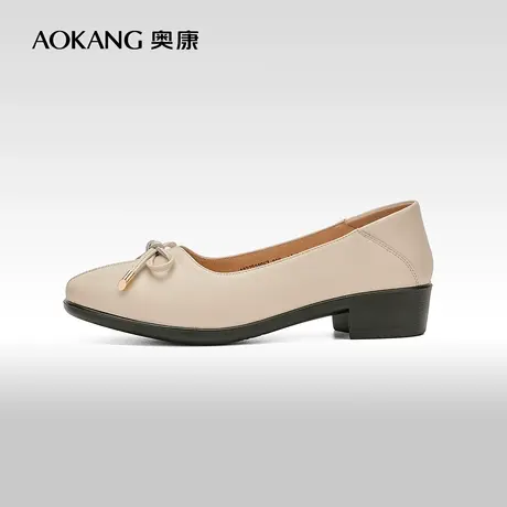 【门店发货】奥康女鞋 春秋季新款真皮蝴蝶结单鞋舒适妈妈鞋商品大图