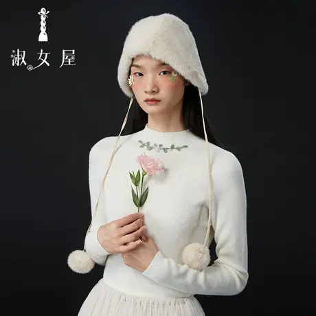 淑女屋官方旗舰店小玫瑰绣花毛衣商品大图