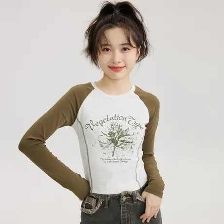 早秋修身港味复古chic短款内搭上衣女甜辣打底衫女春秋款正肩t恤图片