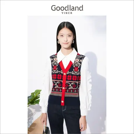 音儿美地女装2022冬季新款假两件拼接毛衣针织开衫外套商品大图