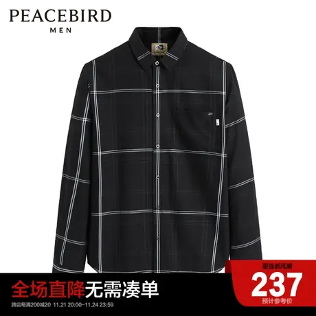 太平鸟男装  秋季长袖时尚潮流格纹衬衫休闲衬衫男士上衣图片