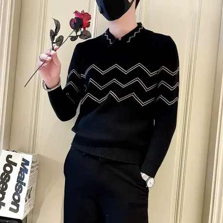 衬衫领拼接假两件毛衣秋冬新轻熟ins穿搭条纹翻领套头针织衫线衣商品大图