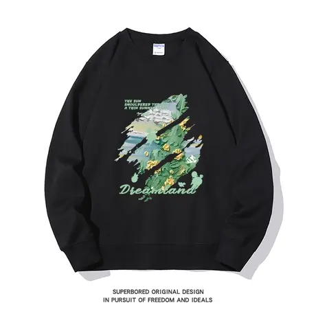 潮牌涂鸦油画印花卫衣男春秋款小众设计感青少年圆领宽松休闲上衣商品大图