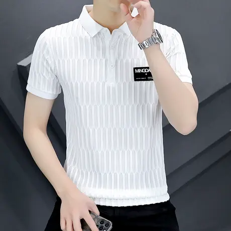短袖夏季ins潮牌冰丝翻领t恤男士高端POLO衫潮牌痞帅衬衫领半袖薄商品大图