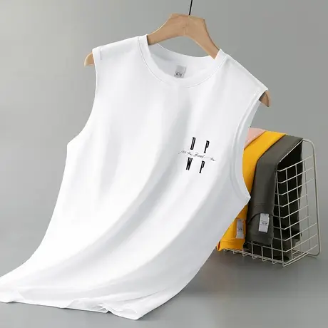 2024新款纯棉背心男潮夏季外穿运动坎肩跨栏健身白色全棉无袖t恤商品大图