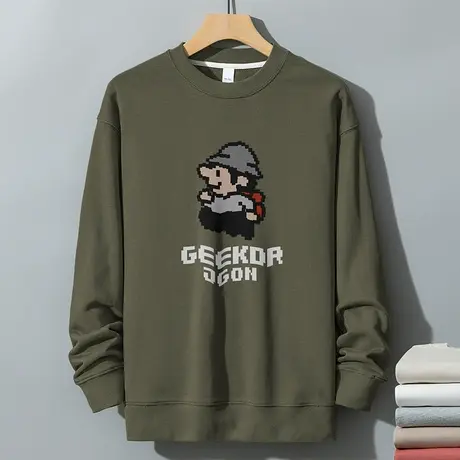 350g美式重磅卫衣男秋冬保暖摇粒绒圆领上衣服宽松长袖t恤套头衫图片