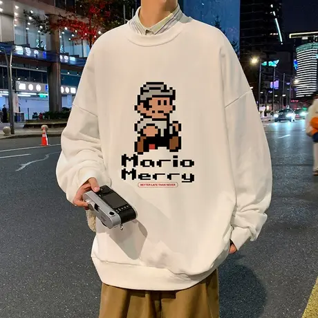 无帽卫衣男潮ins秋冬季港风长袖T恤打底衫情侣潮牌外套宽松上衣服图片