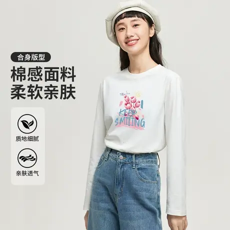真维斯Z+女装 甜酷简约印花打底衫秋季新款圆领纯棉长袖T恤商品大图