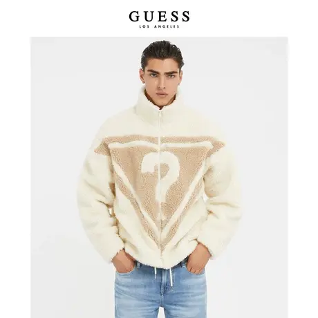 GUESS23新秋男撞色拼接加厚保暖仿羊羔绒夹克外套-M3BQ56R9GV0图片