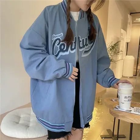 盐系简约情侣外套男早秋薄款小清新港风新款宽松长袖夹克棒球服女商品大图