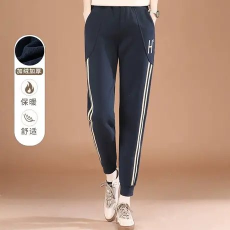 韩潮袭人松紧腰刺绣加绒休闲运动裤女2023冬新款宽松显瘦束脚卫裤图片