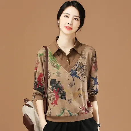 韩潮袭人2023年春秋新款POLO领长袖宽松休闲假两件上衣女卫衣图片