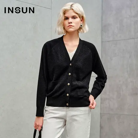 INSUN恩裳线上专选秋季软糯美丽诺羊毛V领针织衫商品大图