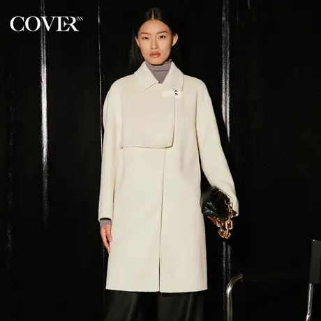 COVER冬季衬衫领骆驼绒丝毛混纺毛呢大衣商品大图