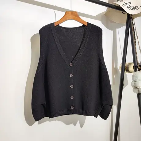 大码针织马甲开衫女春秋新款宽松慵懒风无袖坎肩毛线背心上衣外套图片