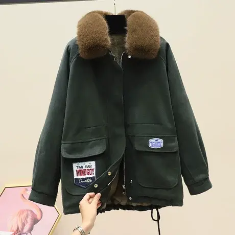 大毛领派克服棉服女短款2023新款冬季韩版加绒工装棉袄棉衣外套潮图片