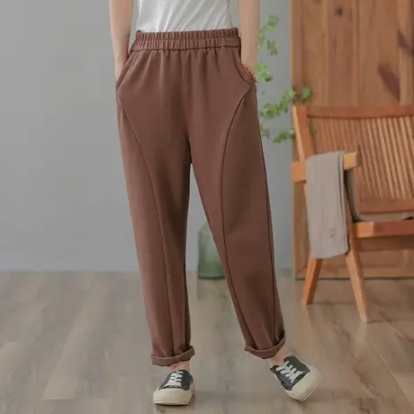 dza 高腰显瘦宽松阔腿裤子女春秋休闲长裤口袋哈伦裤百搭直筒女裤图片