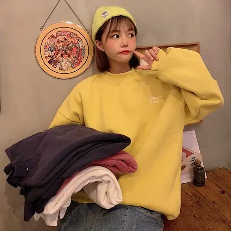 waitmore卫衣女秋冬韩版潮ins学生宽松bf慵懒风加绒加厚高领外套商品大图