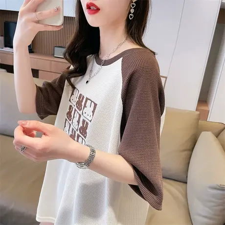 短袖t恤女2023新款夏季韩版宽松大码女装撞色百搭学生半袖上衣服图片