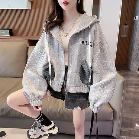 初春短款卫衣女春秋季韩版宽松早春装薄款学生百搭小个子开衫外套图片