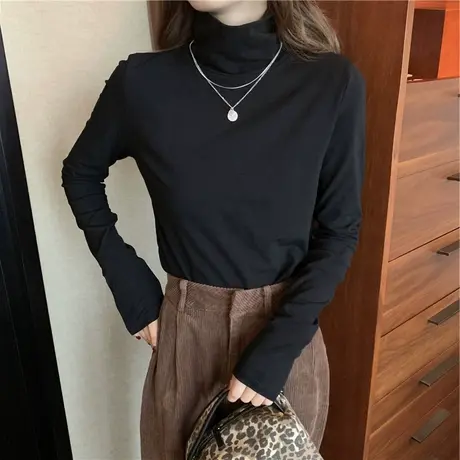 秋冬德绒高领打底衫女装内搭加绒加厚保暖长袖t恤洋气百搭上衣服商品大图