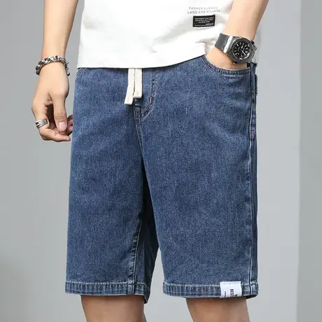 蓝色水洗牛仔短裤男士外穿宽松五分中裤子夏季薄款潮牌半截大裤衩商品大图
