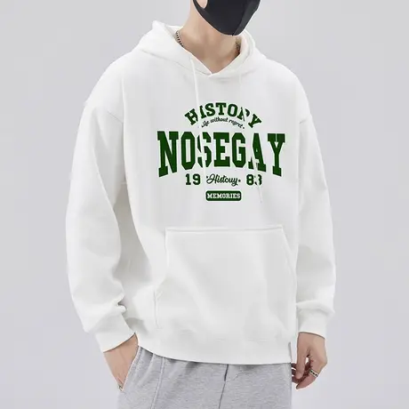 春季男款宽松美式高街运动连帽卫衣外套春秋款印花白色长袖上衣服商品大图