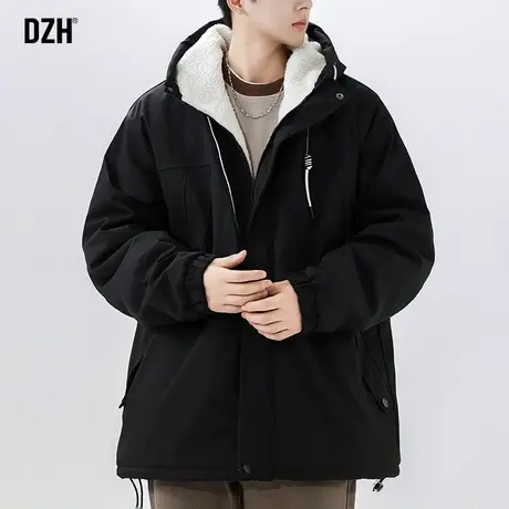 男士黑色棉衣男加绒加厚冬季潮牌棉服男款连帽休闲外套棉袄子新款商品大图