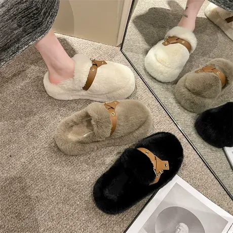 厚底小个子毛毛鞋女冬季外穿2024新款高级感网红ins潮包头半拖鞋图片