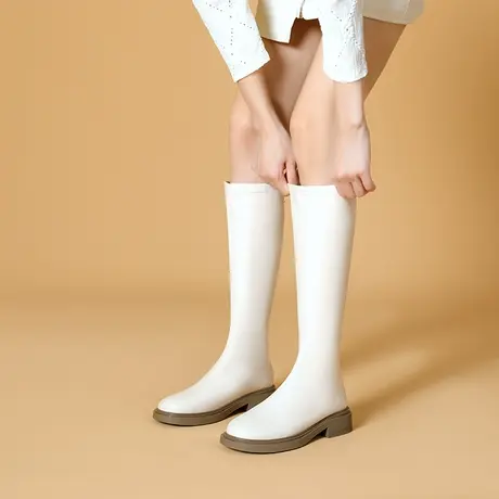 厚底英伦风不过膝长靴女2023年冬季新款粗跟显瘦小个子高筒骑士靴商品大图